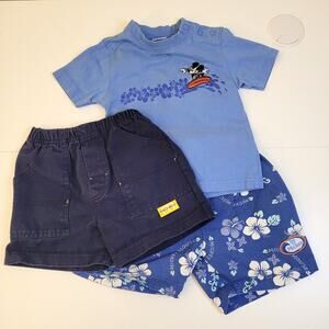 Disney Store Mickey Surf Set Blue Tee Hawaiian Shorts Infant 18 Months Bundle